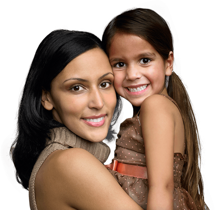 Mother and daughter with beautiful smiles